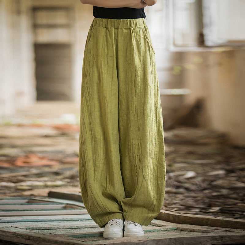 The Dao 道 of Zen Art Flow Pants • Straight Leg Pants • Tie Dye Folds • Linen Ramie Sunscreen Layer • Thick, Breathable, Durable