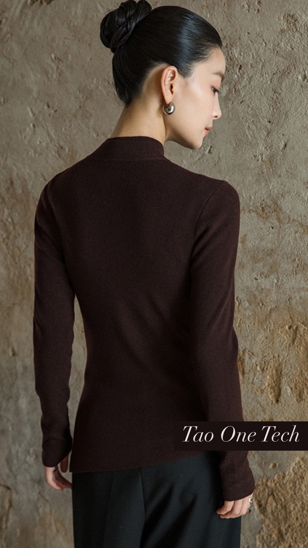 Tao One Tech™ • Zen Half Turtleneck Sweater • Bevel Design • Asymmetrical • Breathable • Non-Itchy • Washable Wool Acrylic Blend