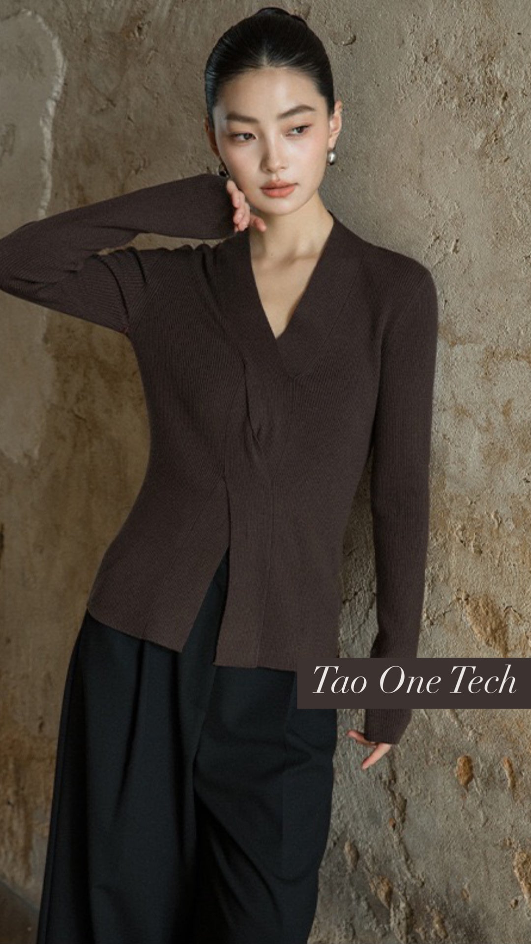 Tao One Tech™ • Zen V-Neck Infinity Sweater • Infinity Swirl Design • Breathable • Non-Itchy • Washable Wool Acrylic Blend