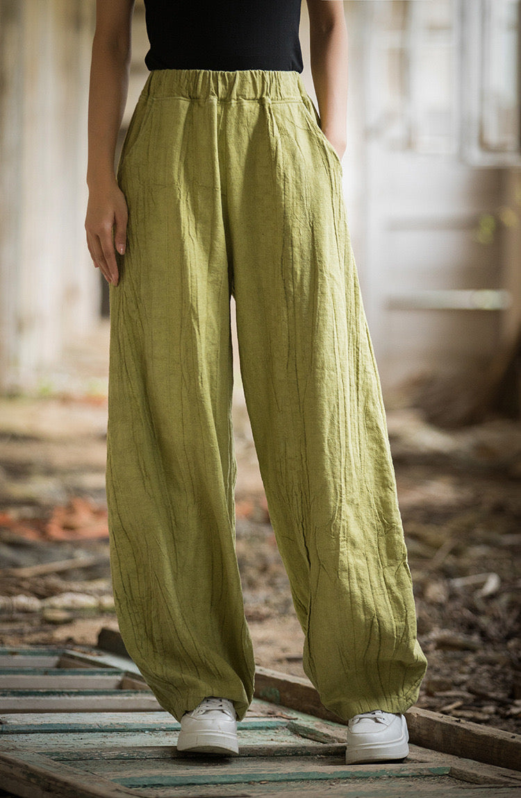 The Dao 道 of Zen Art Flow Pants • Straight Leg Pants • Tie Dye Folds • Linen Ramie Sunscreen Layer • Thick, Breathable, Durable