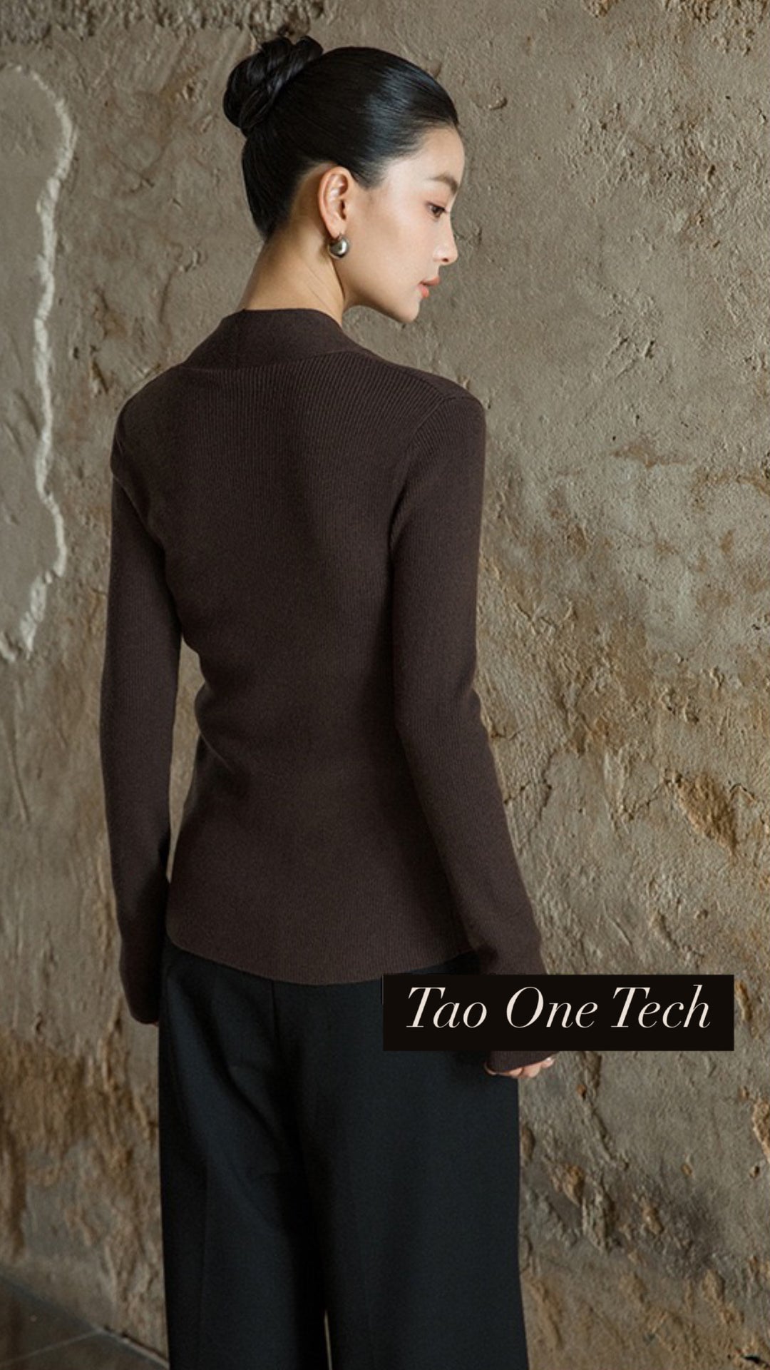 Tao One Tech™ • Zen V-Neck Infinity Sweater • Infinity Swirl Design • Breathable • Non-Itchy • Washable Wool Acrylic Blend