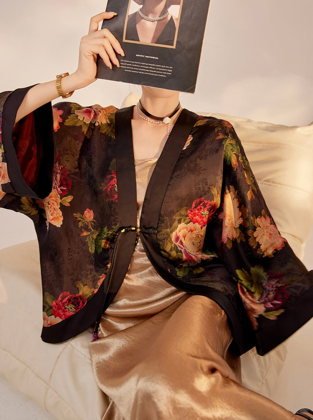 Tao One Tech™ • Zen Floral Kimono • Peony Jacquard Art • Silky • Flowy