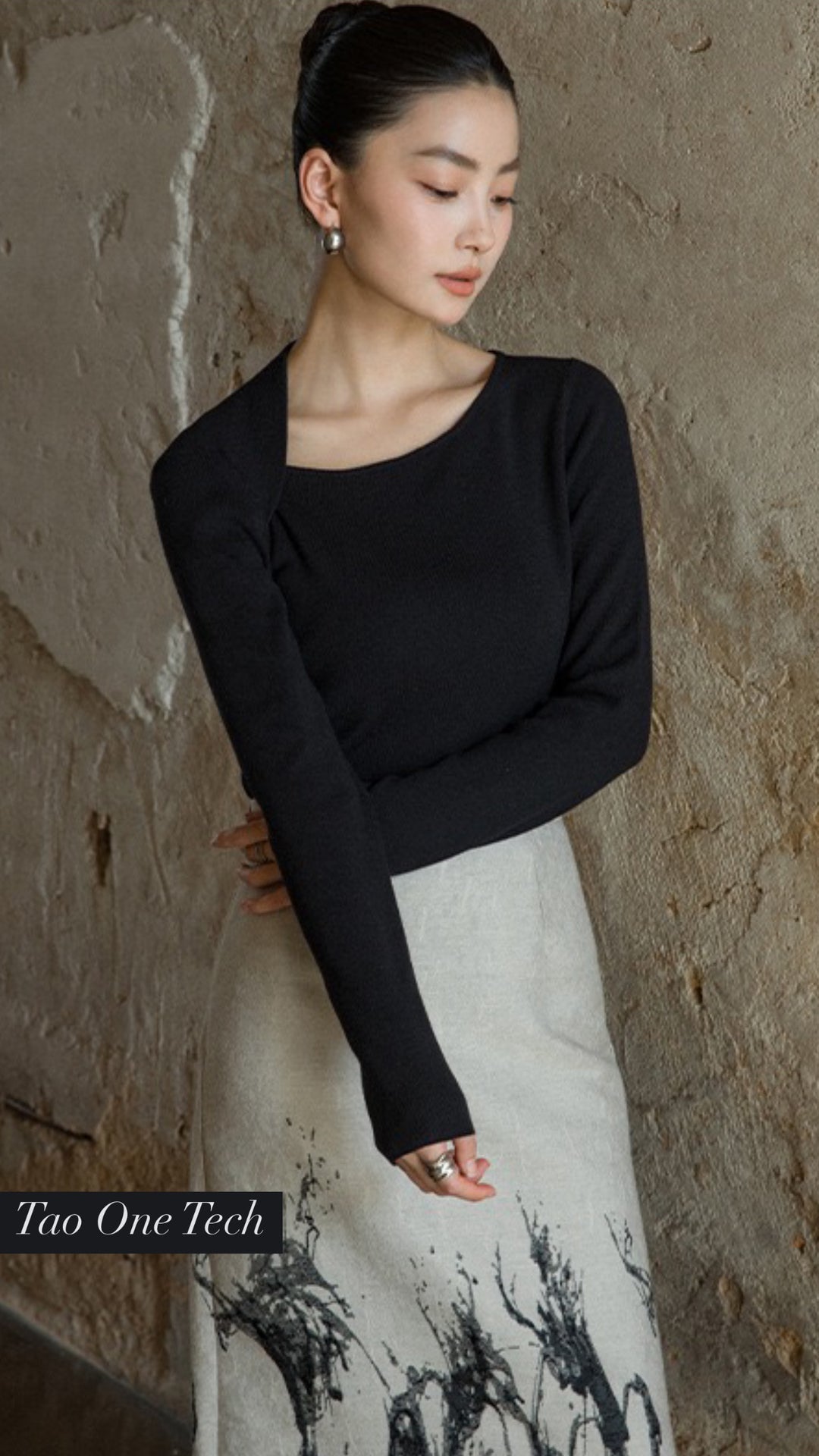 Tao One Tech™ • Zen Moon Crescent Sweater • Oblique Collar • Breathable • Non-Itchy • Washable Wool Acrylic Blend