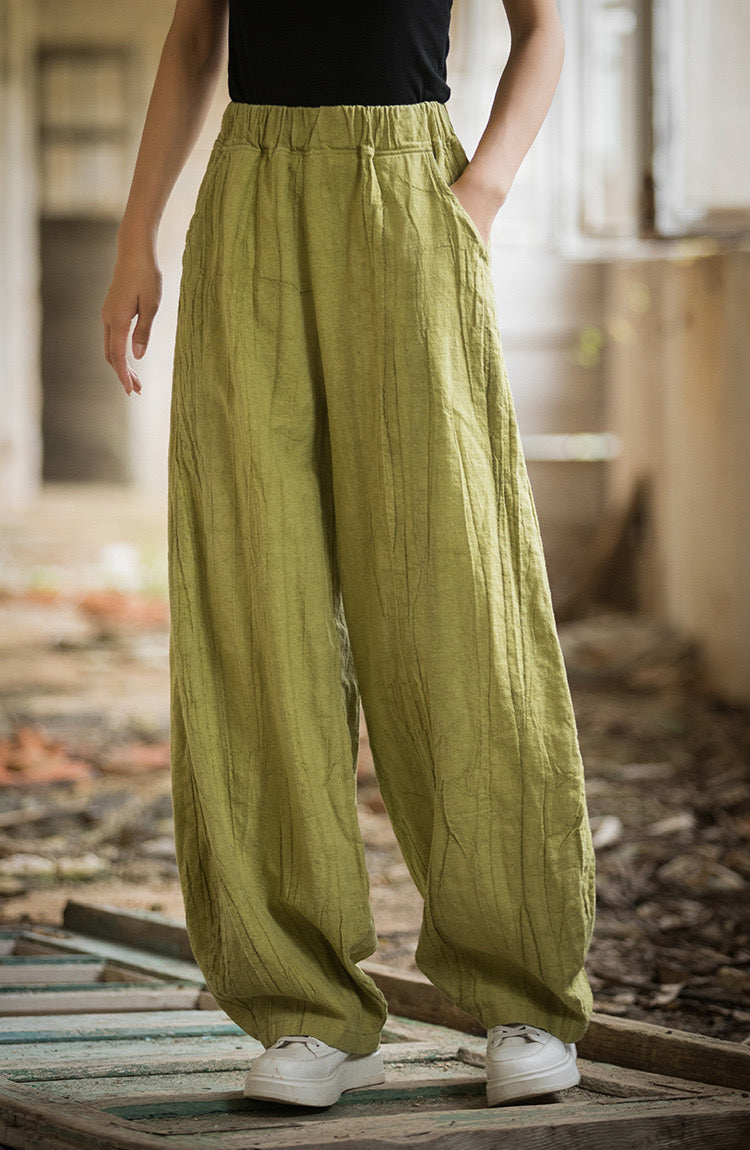 The Dao 道 of Zen Art Flow Pants • Straight Leg Pants • Tie Dye Folds • Linen Ramie Sunscreen Layer • Thick, Breathable, Durable