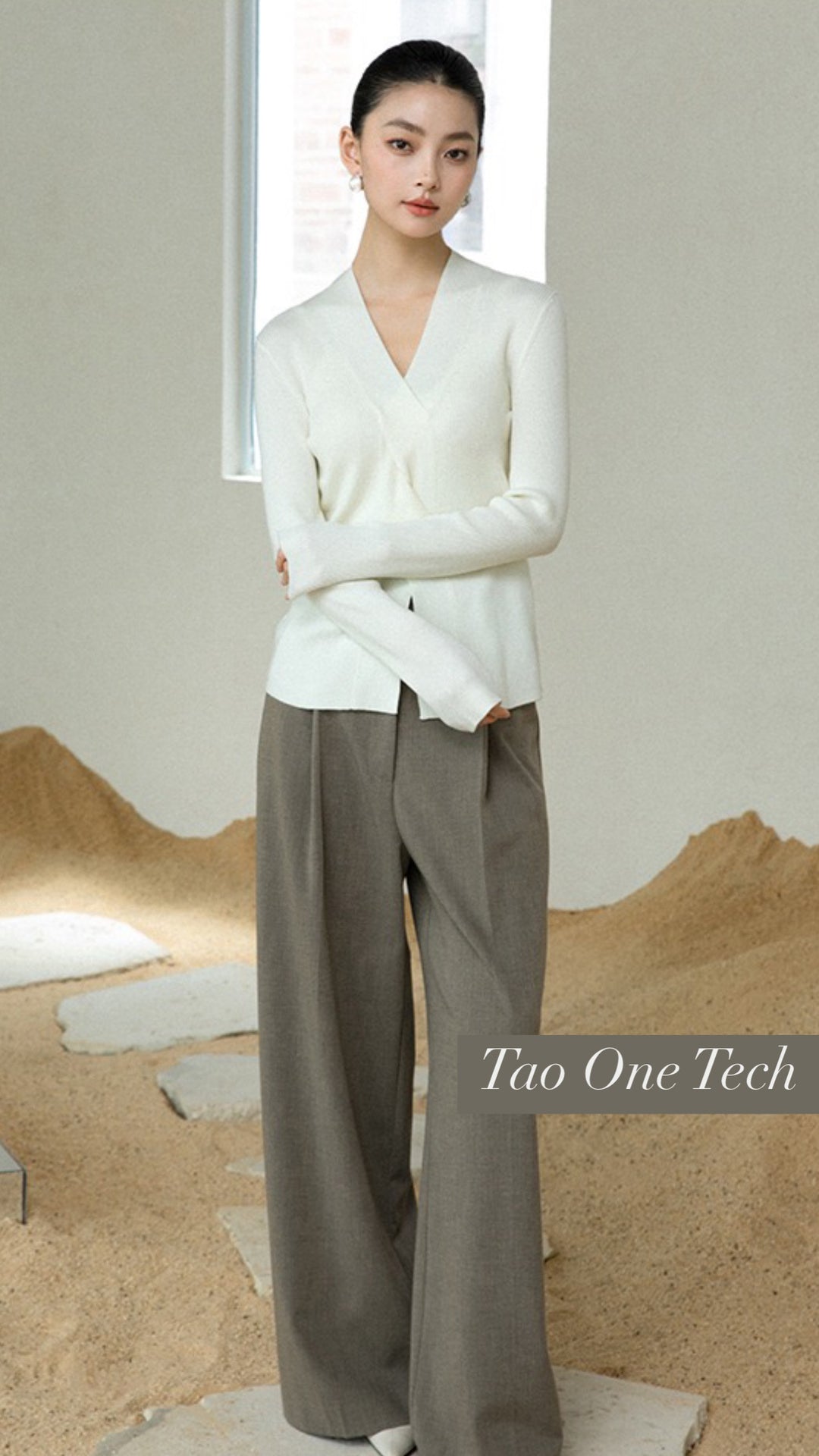 Tao One Tech™ • Zen V-Neck Infinity Sweater • Infinity Swirl Design • Breathable • Non-Itchy • Washable Wool Acrylic Blend