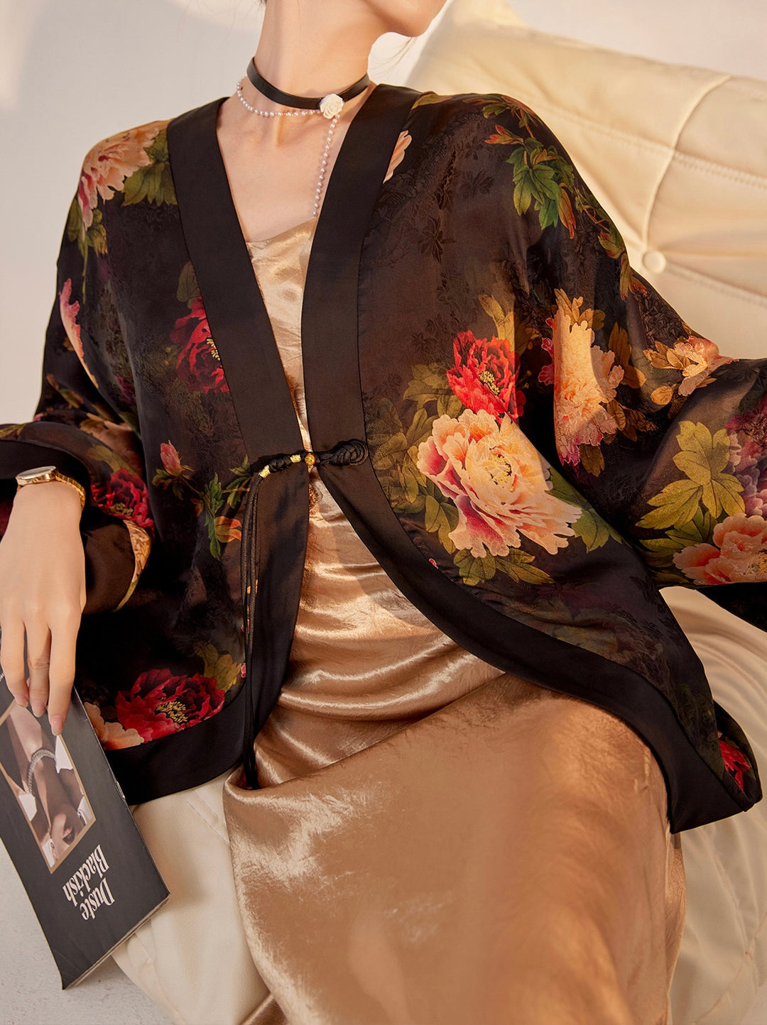 Tao One Tech™ • Zen Floral Kimono • Peony Jacquard Art • Silky • Flowy