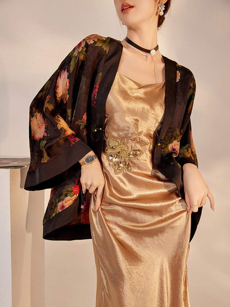 Tao One Tech™ • Zen Floral Kimono • Peony Jacquard Art • Silky • Flowy