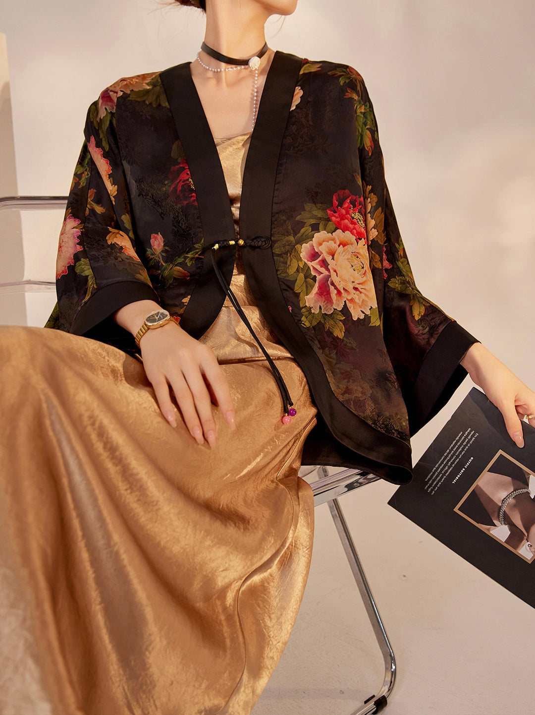 Tao One Tech™ • Zen Floral Kimono • Peony Jacquard Art • Silky • Flowy