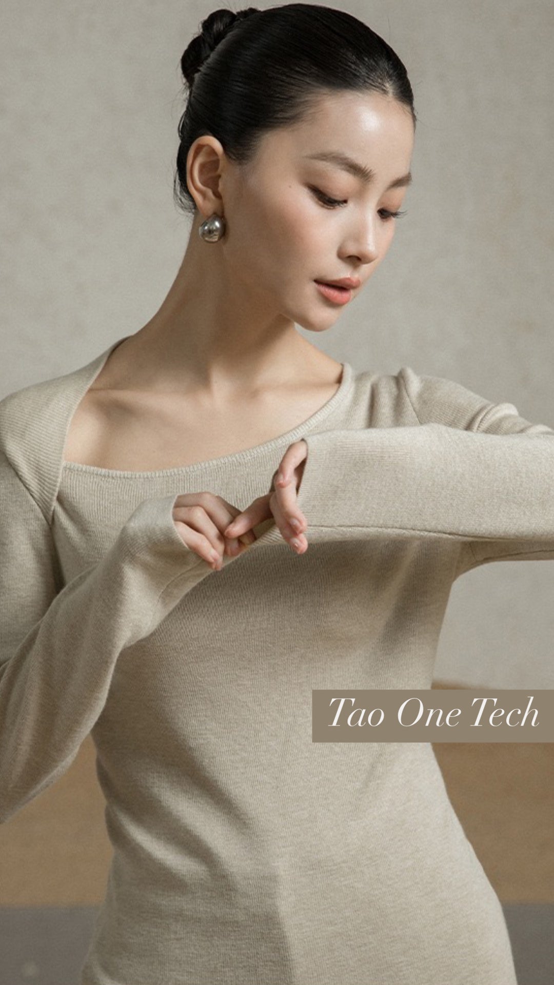 Tao One Tech™ • Zen Moon Crescent Sweater • Oblique Collar • Breathable • Non-Itchy • Washable Wool Acrylic Blend