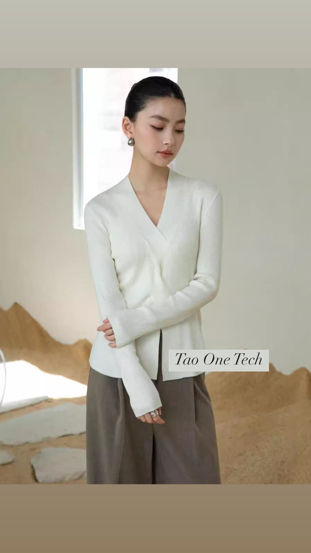 Tao One Tech™ • Zen V-Neck Infinity Sweater • Infinity Swirl Design • Breathable • Non-Itchy • Washable Wool Acrylic Blend