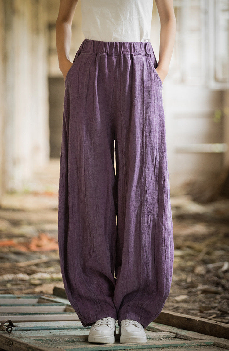 The Dao 道 of Zen Art Flow Pants • Straight Leg Pants • Tie Dye Folds • Linen Ramie Sunscreen Layer • Thick, Breathable, Durable