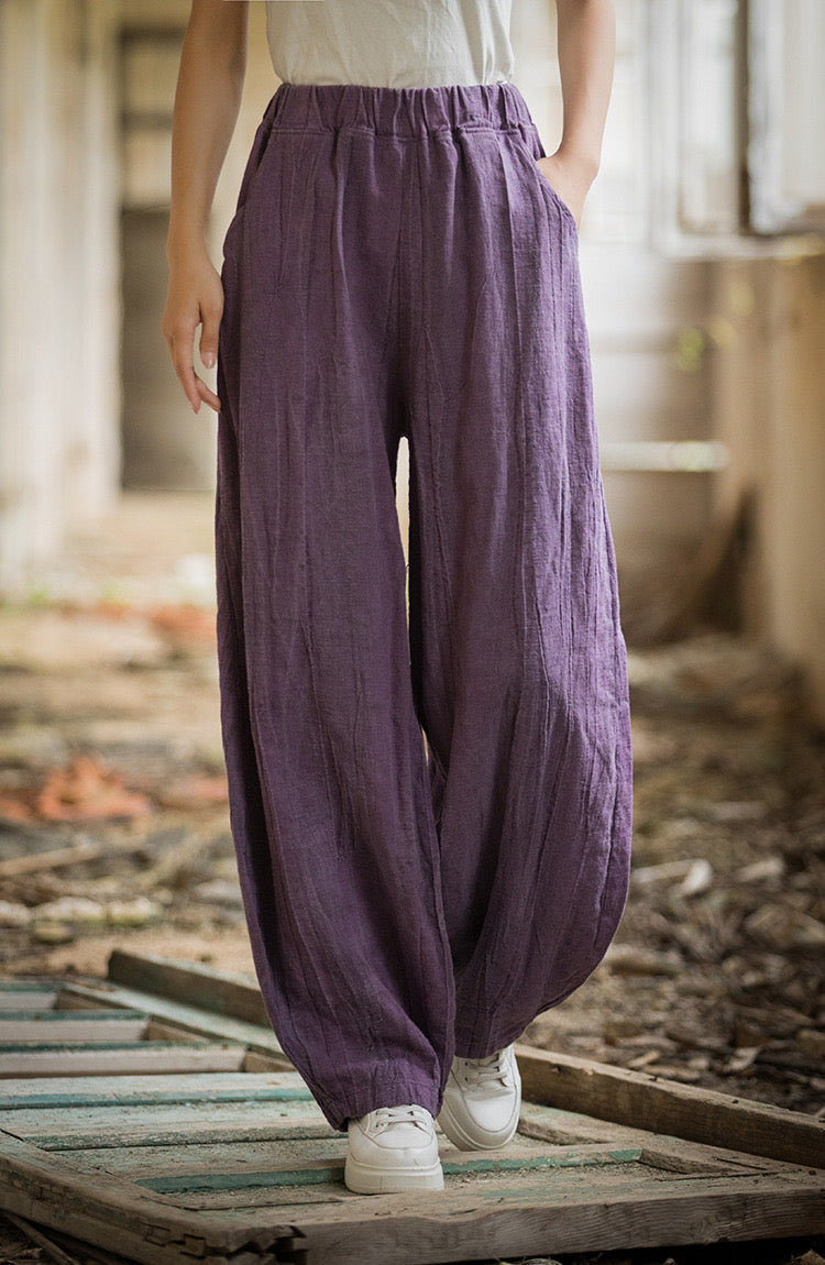 The Dao 道 of Zen Art Flow Pants • Straight Leg Pants • Tie Dye Folds • Linen Ramie Sunscreen Layer • Thick, Breathable, Durable