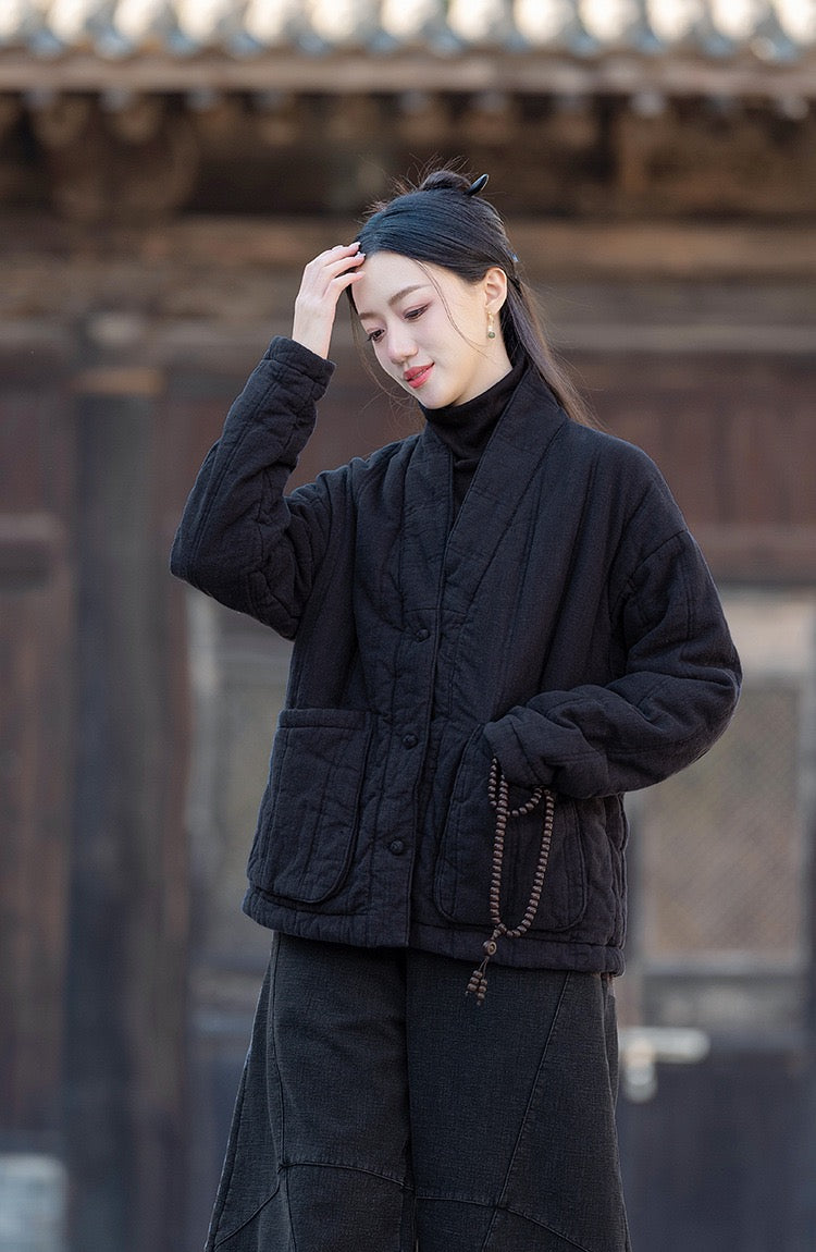 Tao Triple Tech™ • Zen Kimono Puffer Jacket • Triple Quilt • Triple-Layer Quilting Integration • Thermal Qi Flow • Tech Pockets • Plant-Based • Ramie Cotton • Gender Neutral