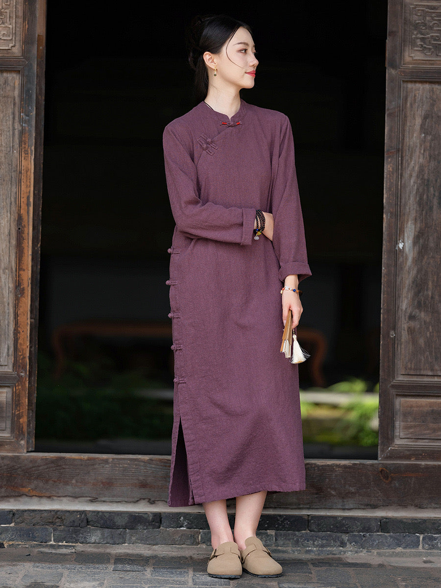 Tao One Tech™ • Zen Cheongsam Dress • 8 Buttons • Ramie Cotton