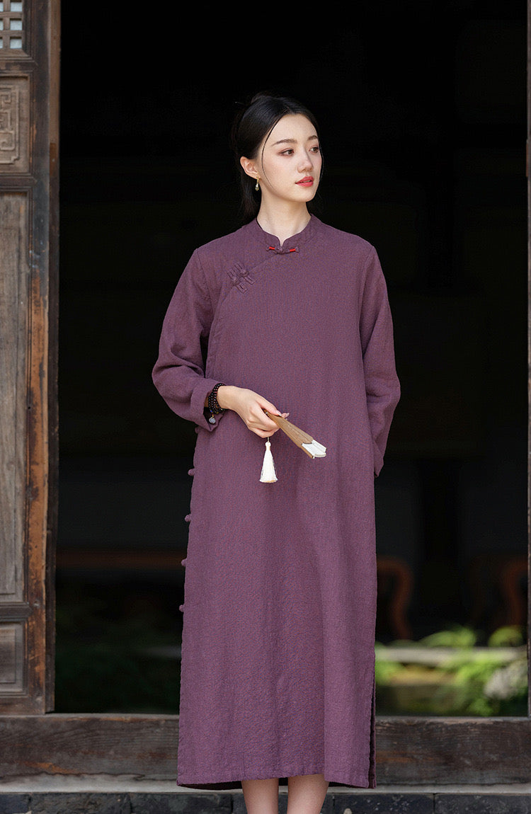 Tao One Tech™ • Zen Cheongsam Dress • 8 Buttons • Ramie Cotton