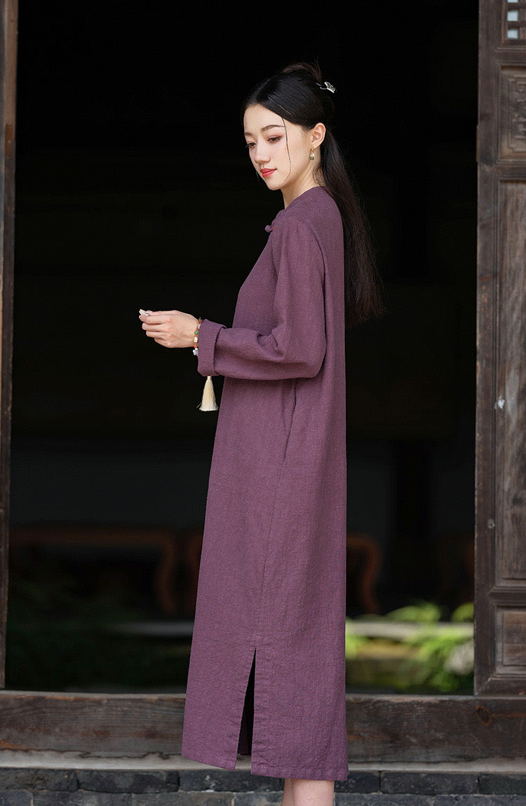 Tao One Tech™ • Zen Cheongsam Dress • 8 Buttons • Ramie Cotton