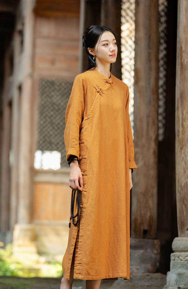 Tao One Tech™ • Zen Cheongsam Dress • 8 Buttons • Ramie Cotton