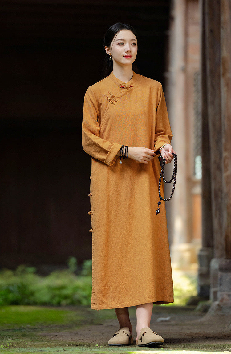 Tao One Tech™ • Zen Cheongsam Dress • 8 Buttons • Ramie Cotton