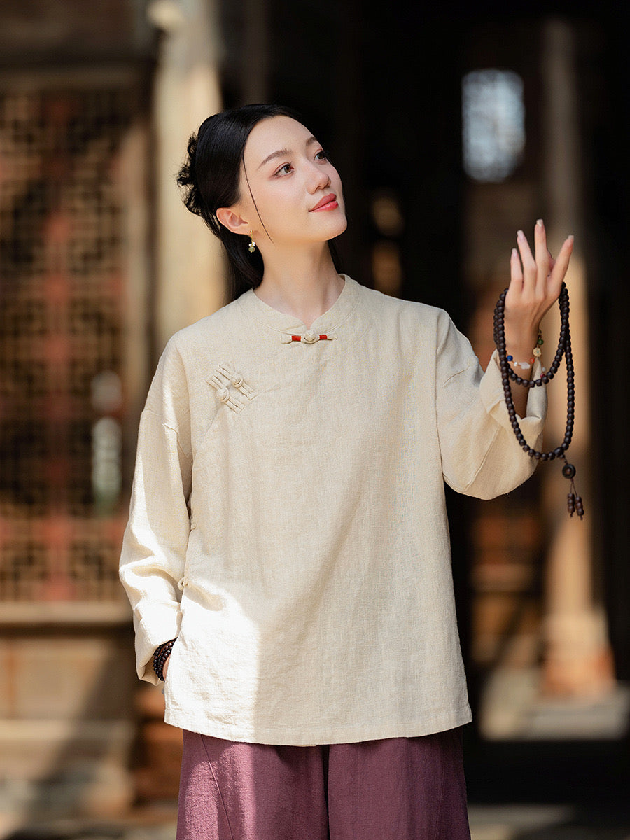 Tao One Tech™ • Zen Meditation Shirt • Tang Style • 6 Buttons • Ramie Bamboo Cotton