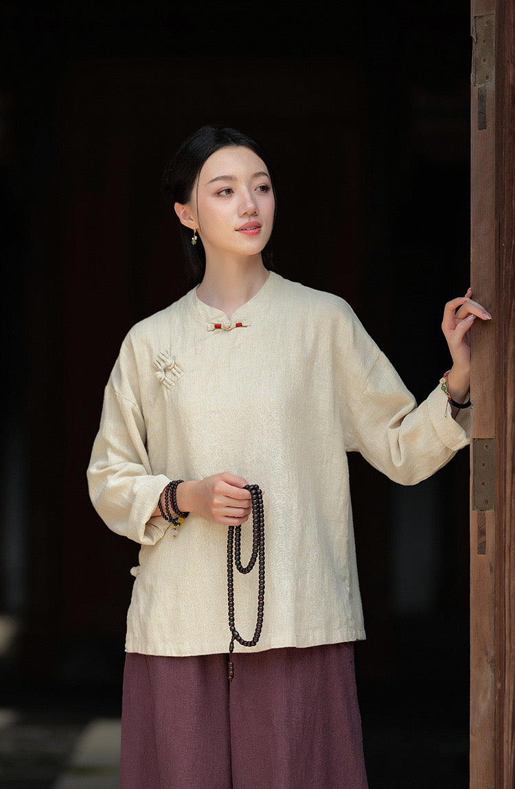 Tao One Tech™ • Zen Meditation Shirt • Tang Style • 6 Buttons • Ramie Bamboo Cotton