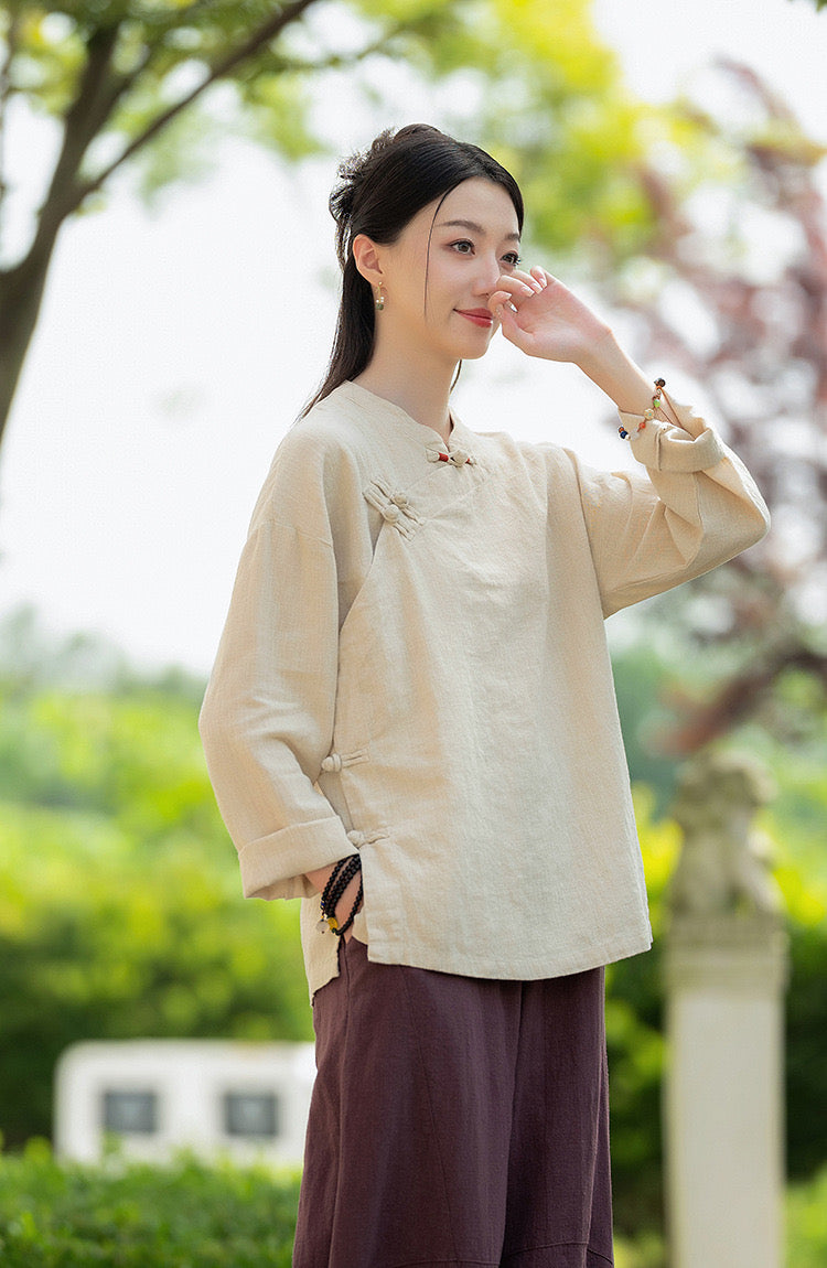 Tao One Tech™ • Zen Meditation Shirt • Tang Style • 6 Buttons • Ramie Bamboo Cotton