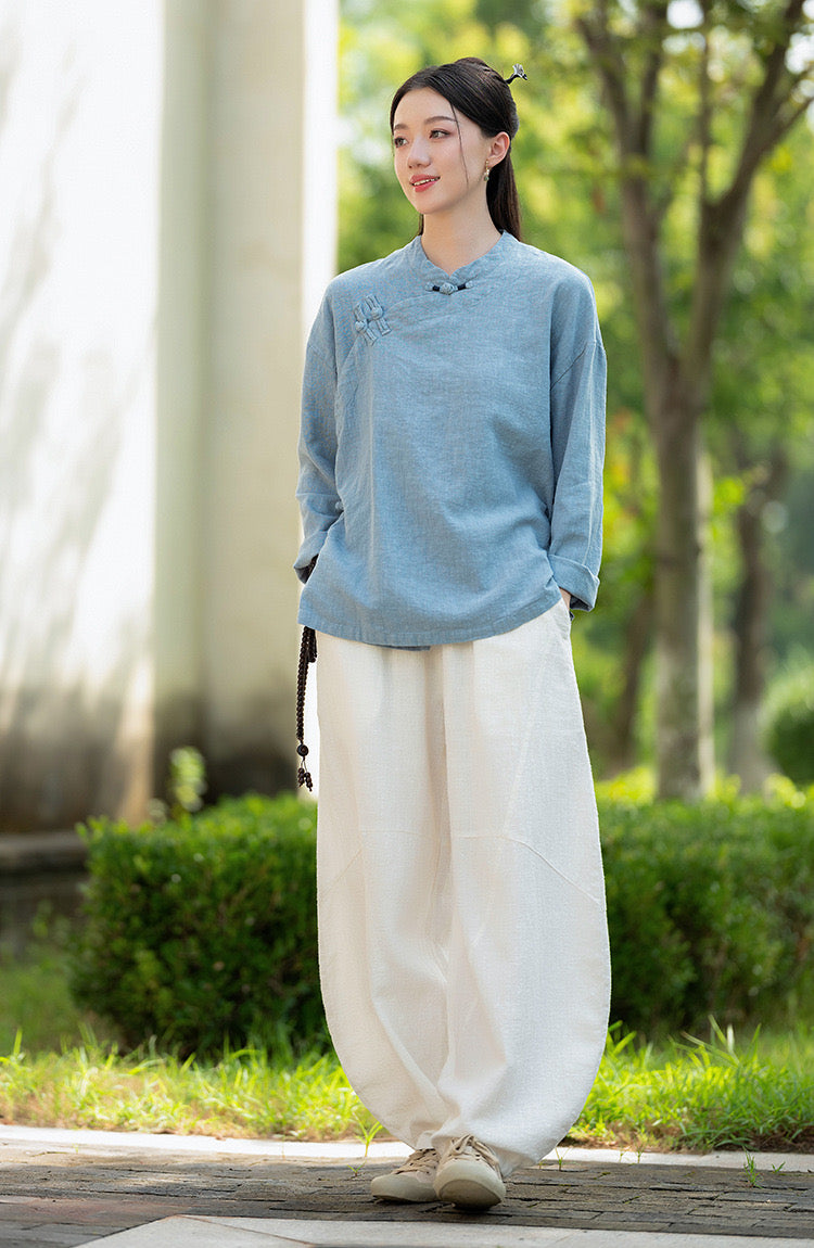 Tao One Tech™ • Zen Meditation Shirt • Tang Style • 6 Buttons • Ramie Bamboo Cotton