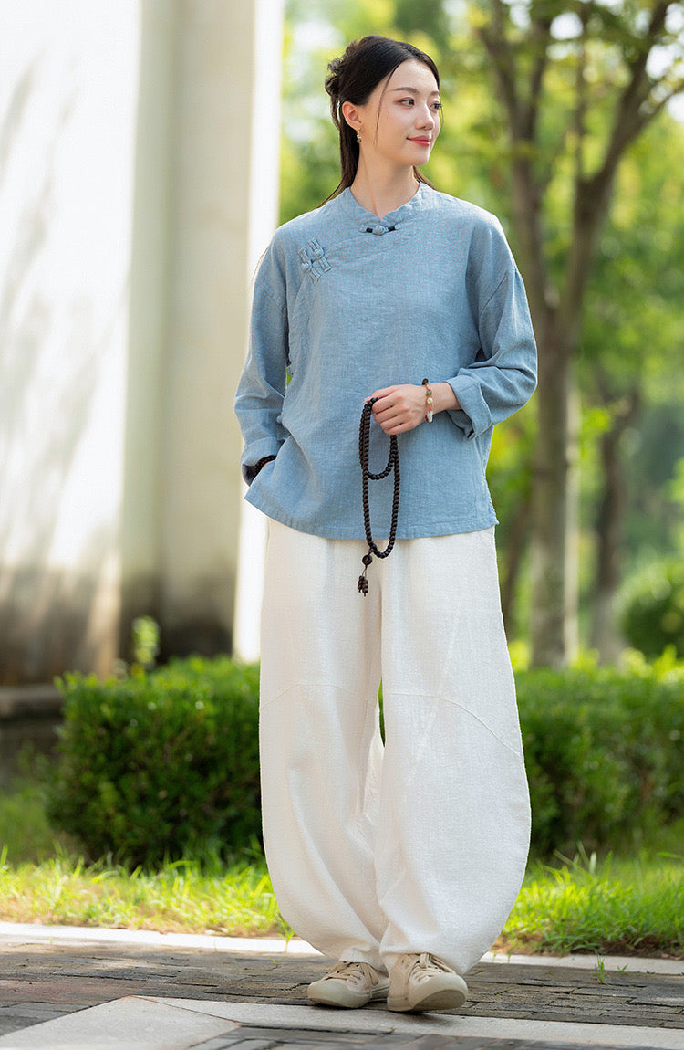 Tao One Tech™ • Zen Meditation Shirt • Tang Style • 6 Buttons • Ramie Bamboo Cotton