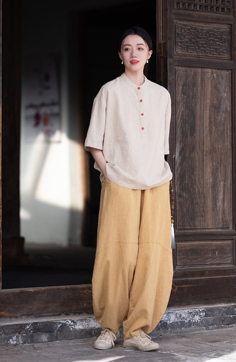 Tao One Tech™ • Zen Meditation Pants • Tai Chi Pants • Tech Pockets • 16 Colours • Sizes S-L • Ramie Cotton • With Optional Cozy Warmth in Plush Gold Velvet Lining • Gender Neutral