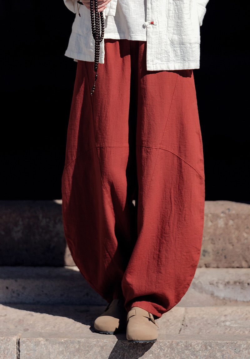 Tao One Tech™ • Zen Meditation Pants • Tai Chi Pants • Tech Pockets • 16 Colours • Sizes S-L • Ramie Cotton • With Optional Cozy Warmth in Plush Gold Velvet Lining • Gender Neutral