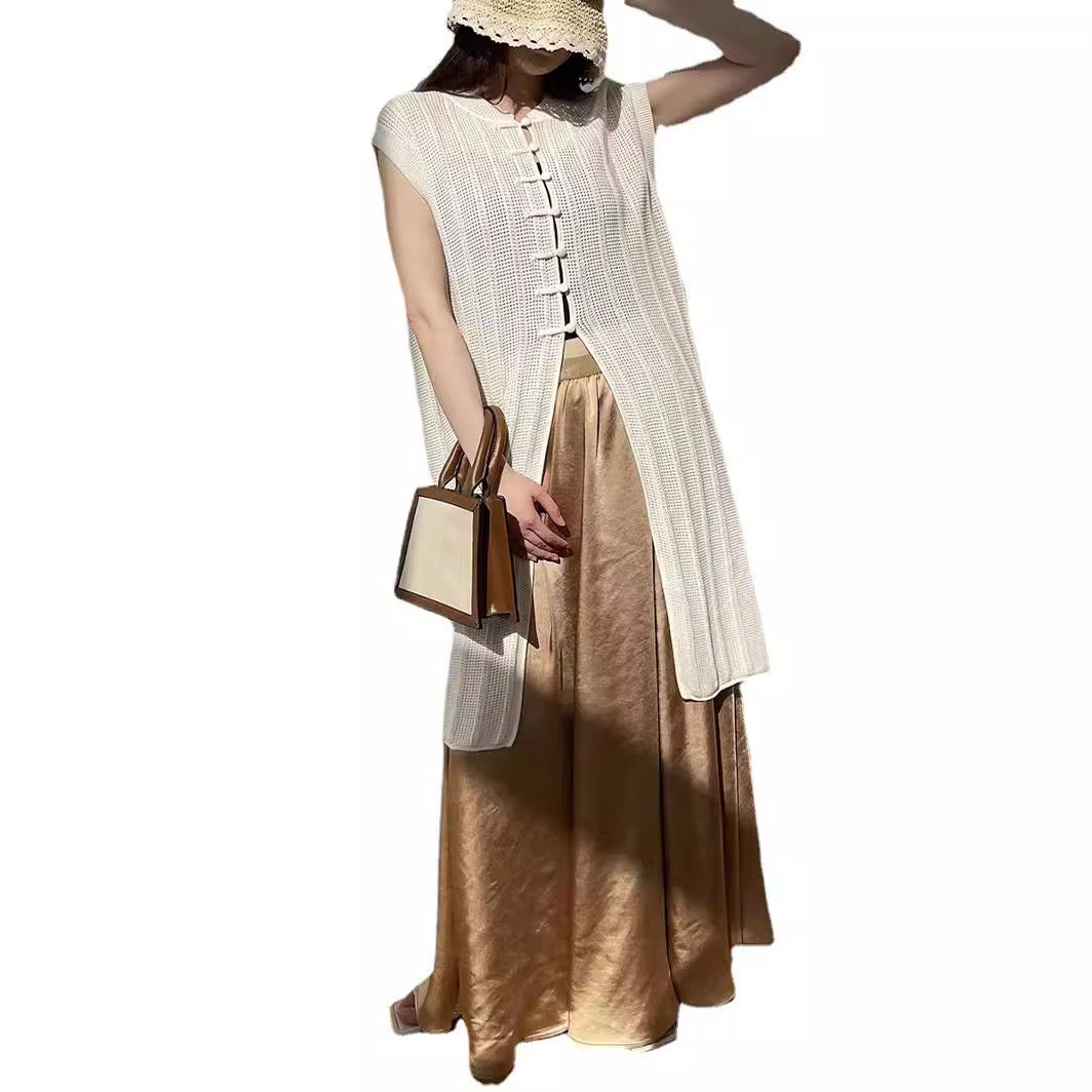 Tao One Tech™ • Long Knit Sun Dress • Cardigan • Sleeveless • Linen Cotton • 7 Buttons