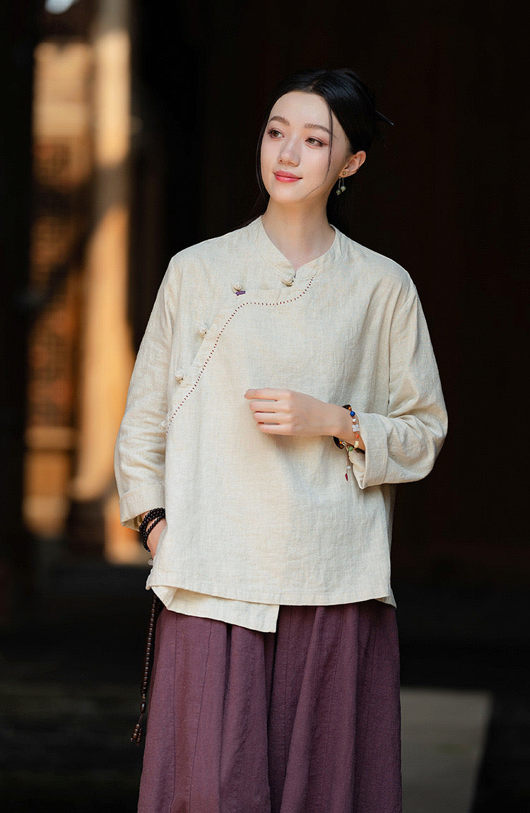 Tao One Tech™ • Zen Kimono Wrap Cardigan Shirt • 7 Buttons • Ramie Bamboo Cotton