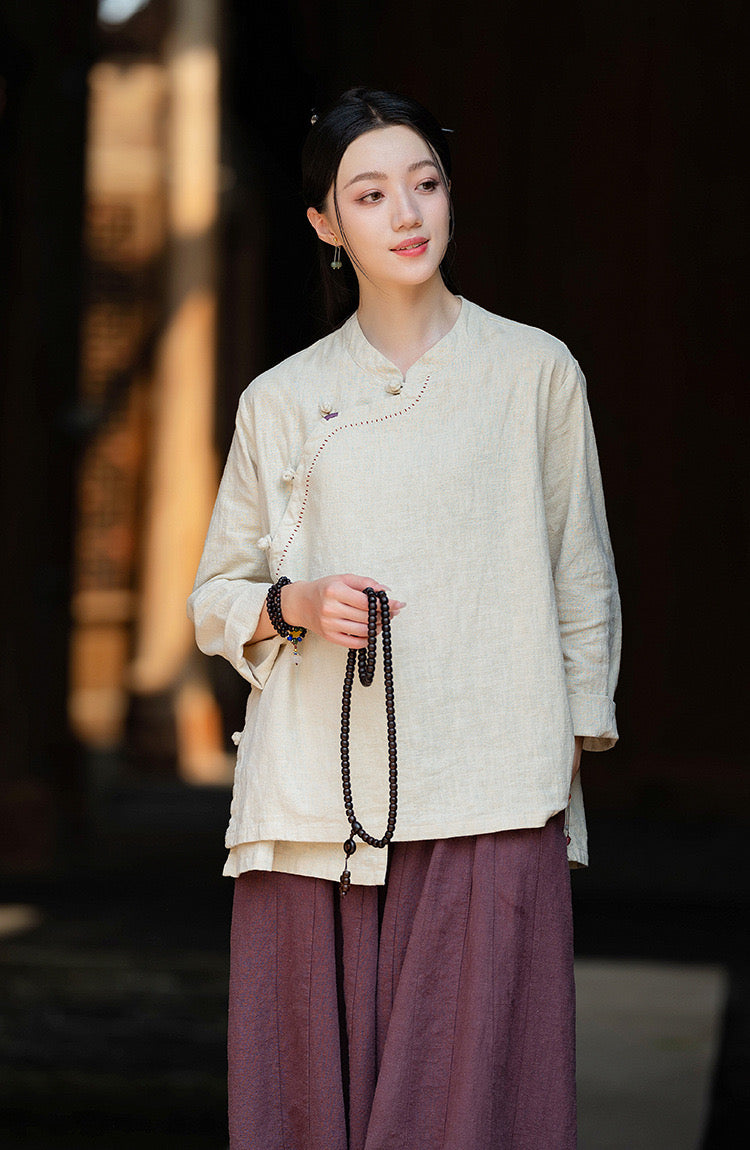 Tao One Tech™ • Zen Kimono Wrap Cardigan Shirt • 7 Buttons • Ramie Bamboo Cotton