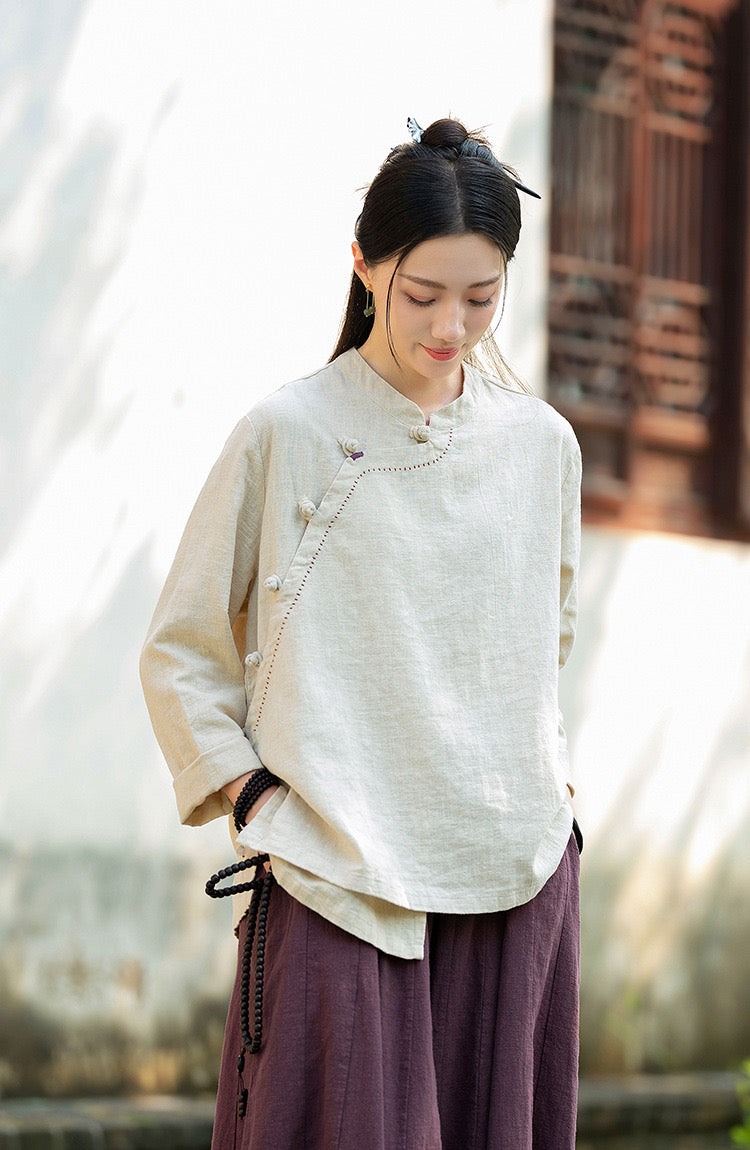 Tao One Tech™ • Zen Kimono Wrap Cardigan Shirt • 7 Buttons • Ramie Bamboo Cotton