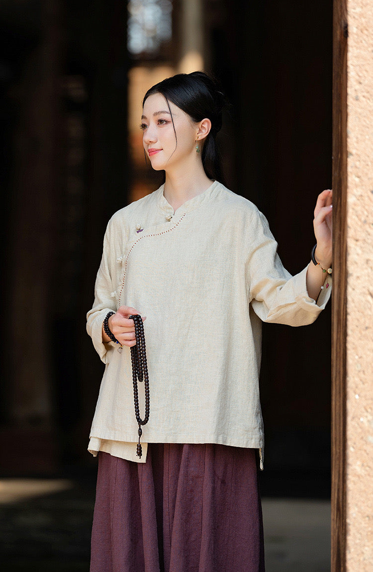 Tao One Tech™ • Zen Kimono Wrap Cardigan Shirt • 7 Buttons • Ramie Bamboo Cotton