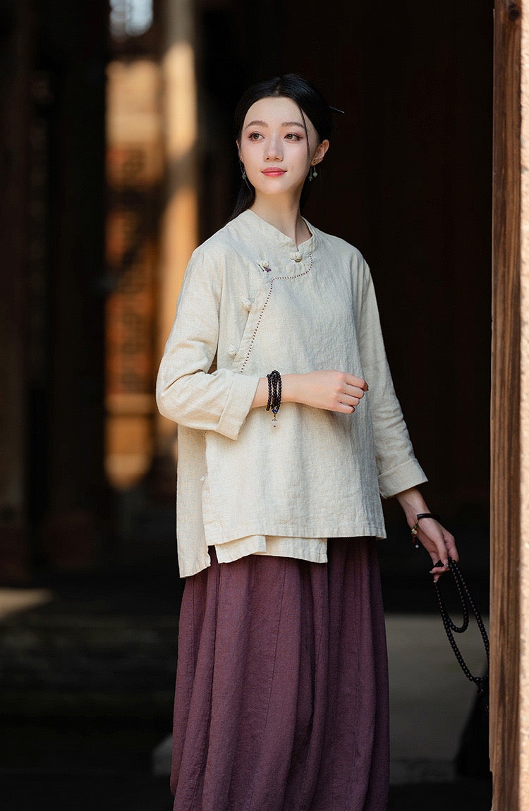 Tao One Tech™ • Zen Kimono Wrap Cardigan Shirt • 7 Buttons • Ramie Bamboo Cotton