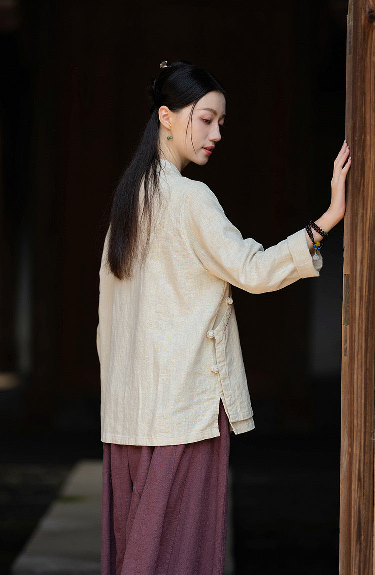 Tao One Tech™ • Zen Kimono Wrap Cardigan Shirt • 7 Buttons • Ramie Bamboo Cotton