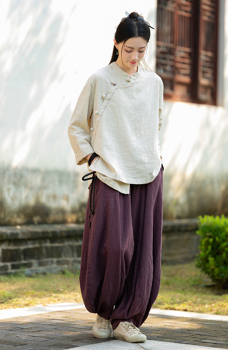 Tao One Tech™ • Zen Kimono Wrap Cardigan Shirt • 7 Buttons • Ramie Bamboo Cotton