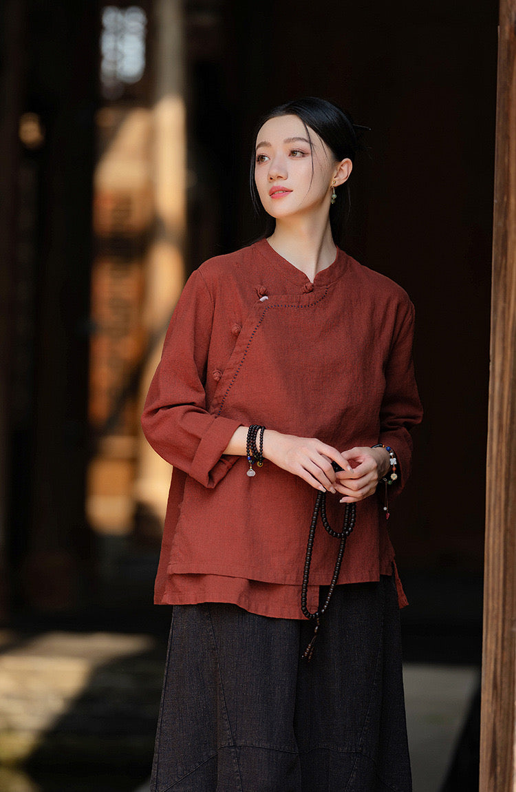 Tao One Tech™ • Zen Kimono Wrap Cardigan Shirt • 7 Buttons • Ramie Bamboo Cotton