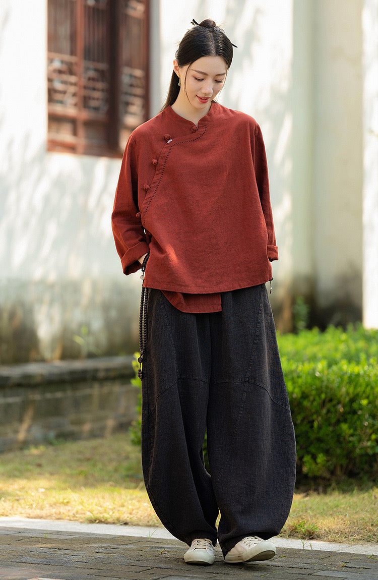 Tao One Tech™ • Zen Kimono Wrap Cardigan Shirt • 7 Buttons • Ramie Bamboo Cotton