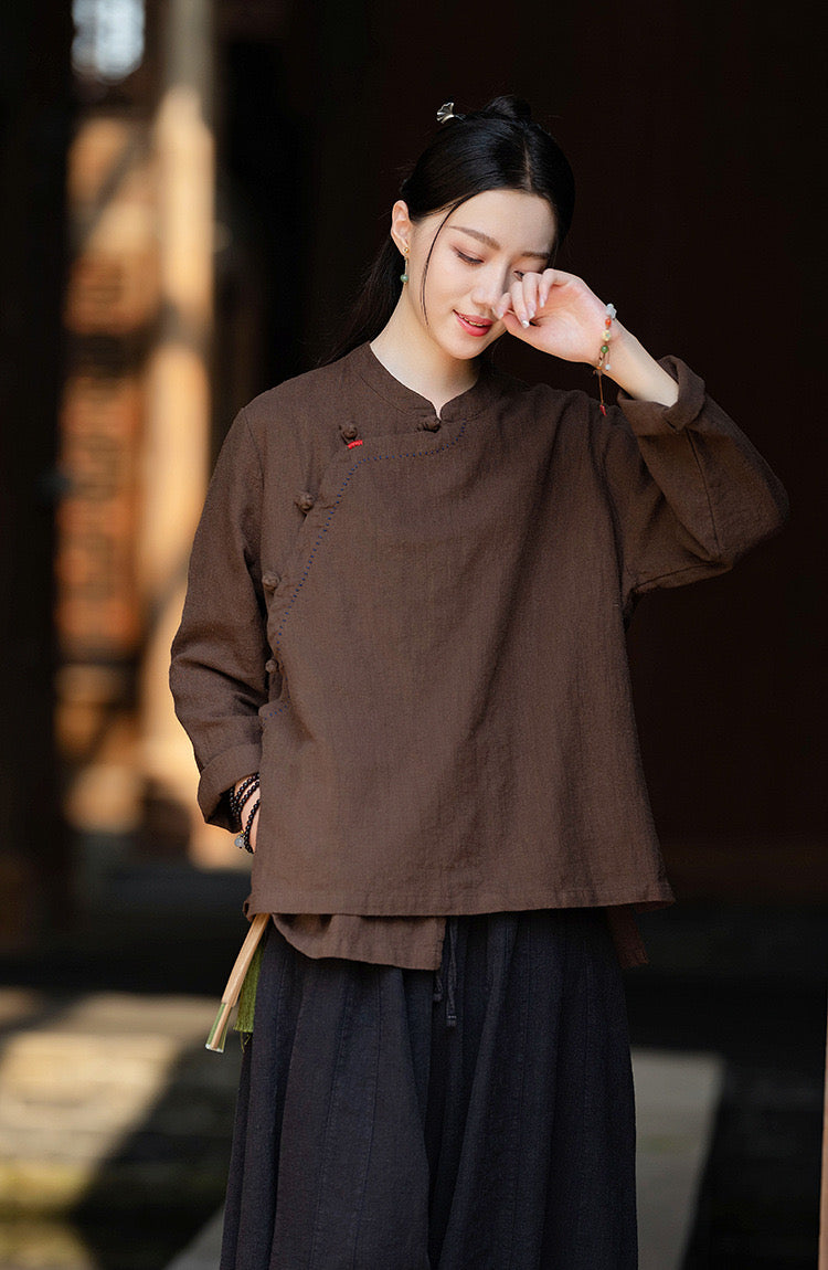 Tao One Tech™ • Zen Kimono Wrap Cardigan Shirt • 7 Buttons • Ramie Bamboo Cotton