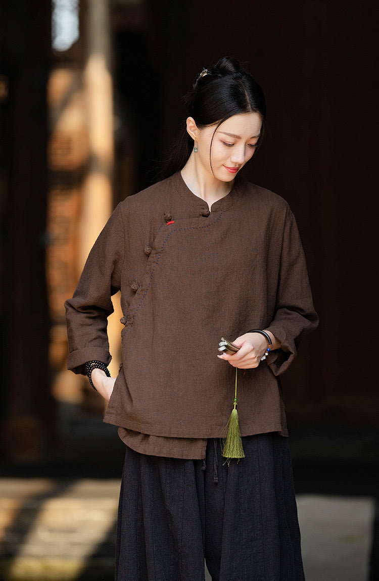 Tao One Tech™ • Zen Kimono Wrap Cardigan Shirt • 7 Buttons • Ramie Bamboo Cotton