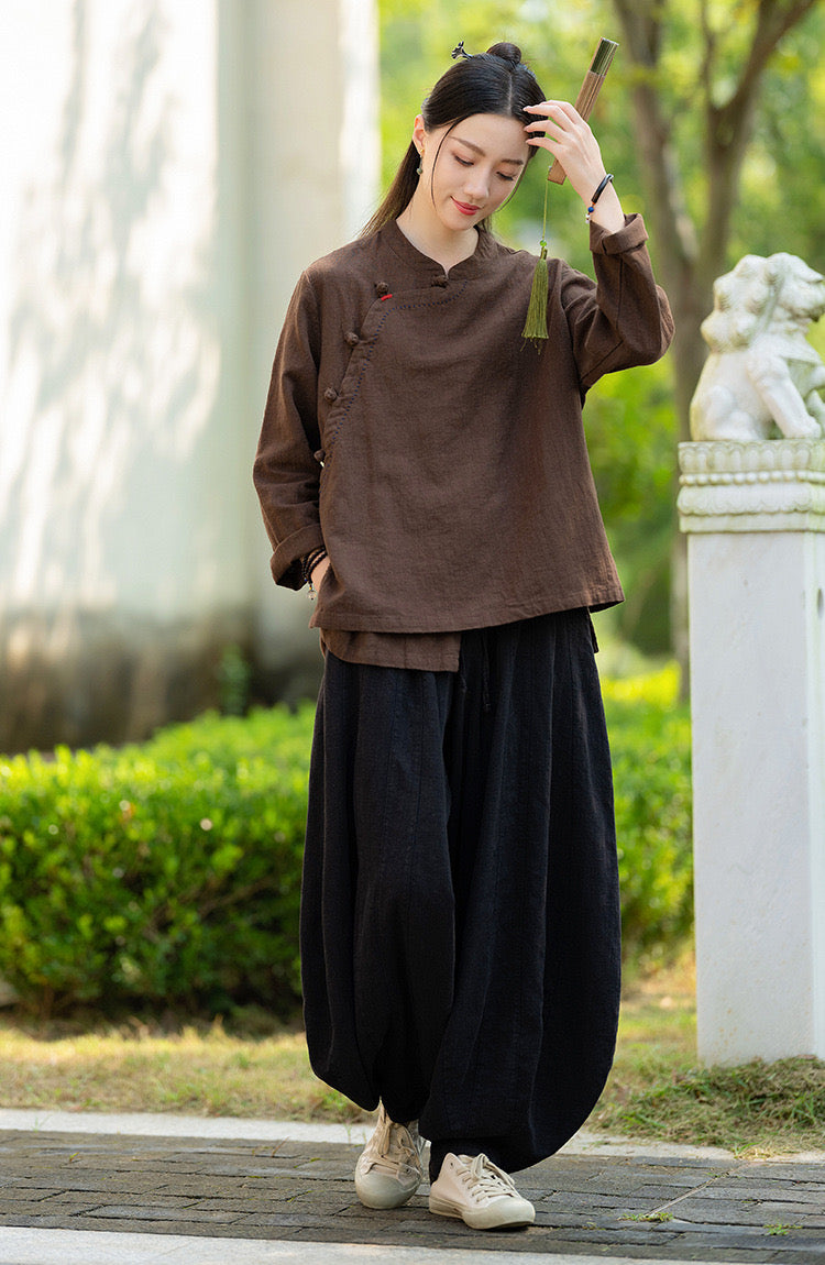 Tao One Tech™ • Zen Kimono Wrap Cardigan Shirt • 7 Buttons • Ramie Bamboo Cotton