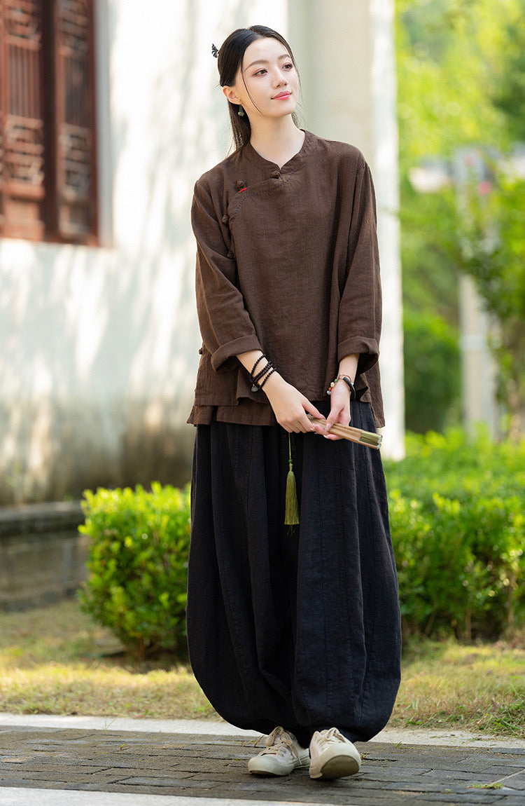 Tao One Tech™ • Zen Kimono Wrap Cardigan Shirt • 7 Buttons • Ramie Bamboo Cotton