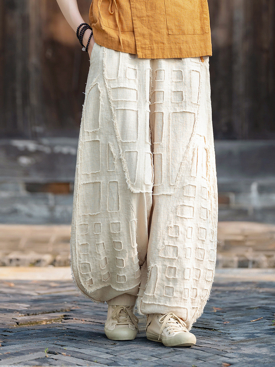 Tao One Tech™ • Zen Meditation Pants • Gongfu Pants • Raw Edges • Patching Design • Tech Pockets • Ramie Bamboo Cotton • Gender Neutral