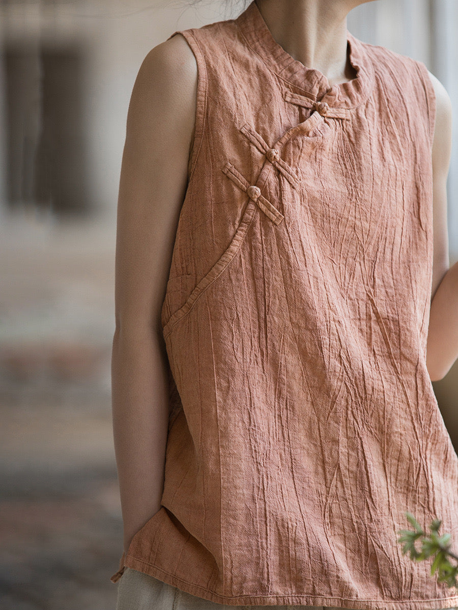 Tao One Tech™ Sleeveless Tank Top • 3 Buttons • Sesame Cotton • Tie Dye