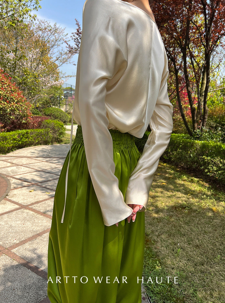 Tao One Tech™ Jade Flow Pants • Mulberry Silk • 6A Grade • Pre-Order • Art Haute Couture • Limited Edition