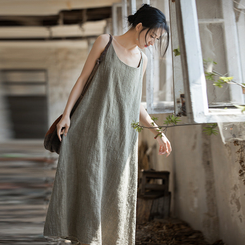 Tao One Tech™ • Long Strap Dress • Tie Dye • Linen Cotton