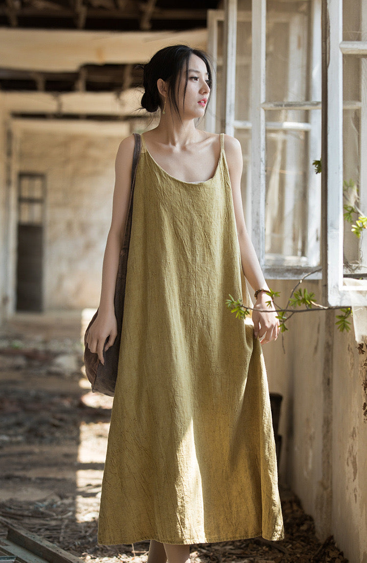 Tao One Tech™ • Long Strap Dress • Tie Dye • Linen Cotton