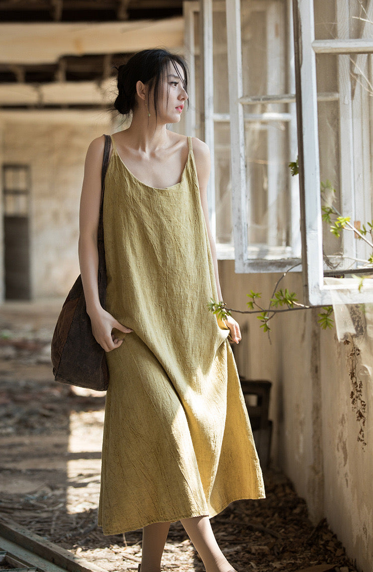 Tao One Tech™ • Long Strap Dress • Tie Dye • Linen Cotton