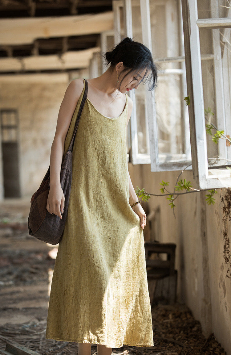 Tao One Tech™ • Long Strap Dress • Tie Dye • Linen Cotton